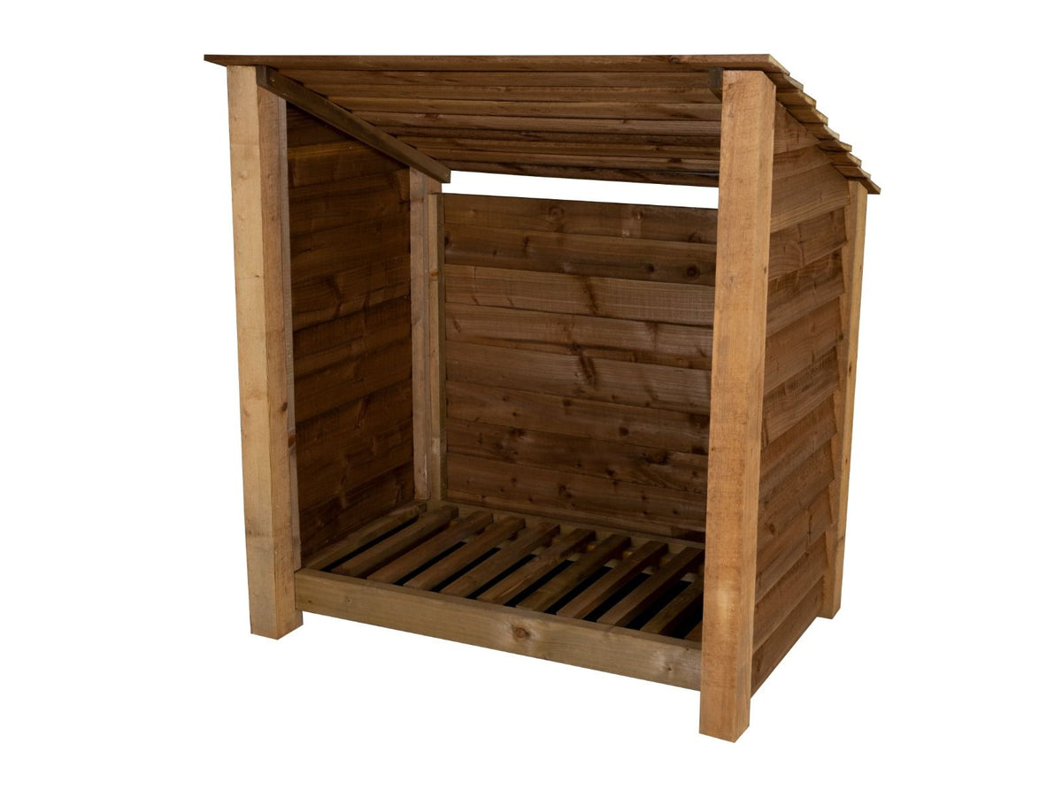 Wooden Log Store (Roof Sloping Back) W-119cm, H-126cm or 180cm, D-88cm - Brown Finish - SGP Garden Ltd