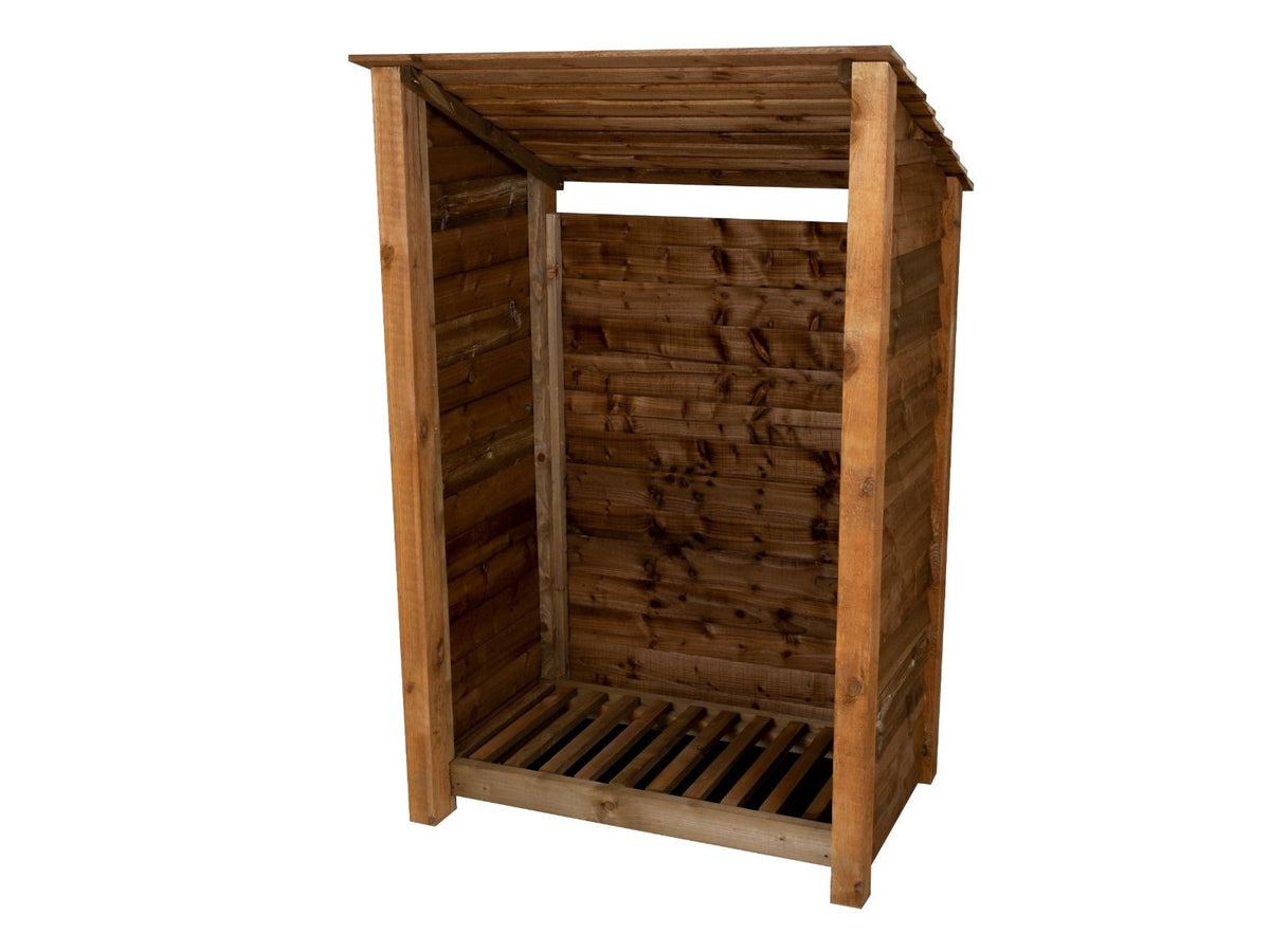 Wooden Log Store (Roof Sloping Back) W-119cm, H-126cm or 180cm, D-88cm - Brown Finish - SGP Garden Ltd
