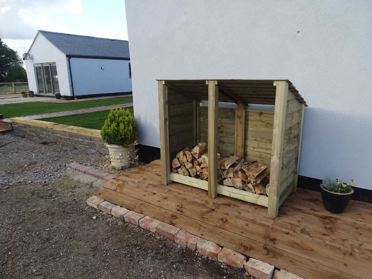 Wooden Log Store (Roof Sloping Back) W-146cm, H-126cm or 180cm, D-88cm - SGP Garden Ltd