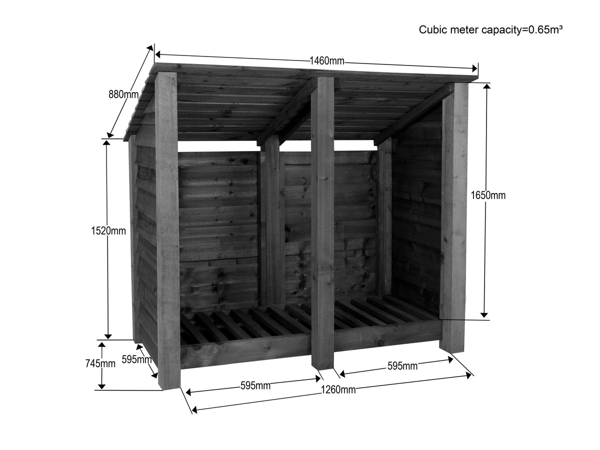 Wooden Log Store (Roof Sloping Back) W-146cm, H-126cm or 180cm, D-88cm - SGP Garden Ltd