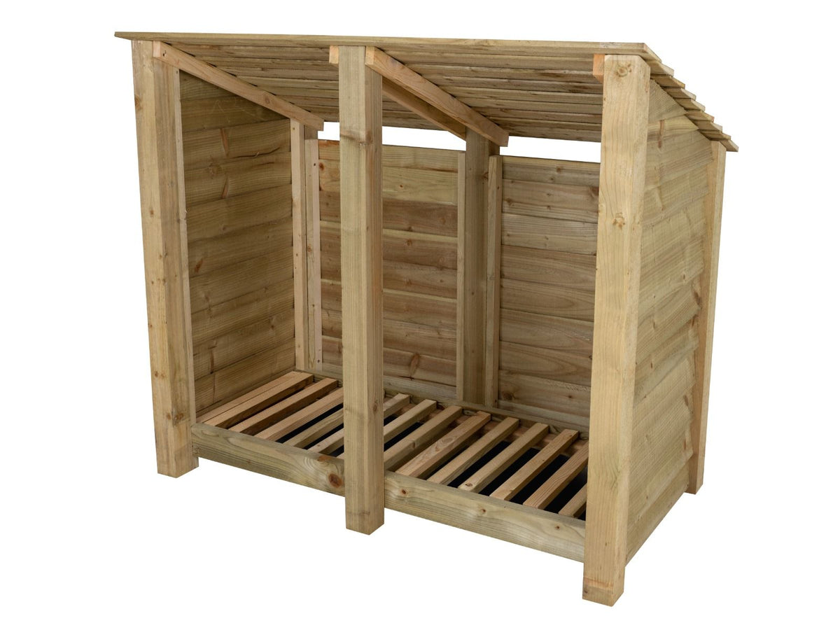 Wooden Log Store (Roof Sloping Back) W-146cm, H-126cm or 180cm, D-88cm - SGP Garden Ltd