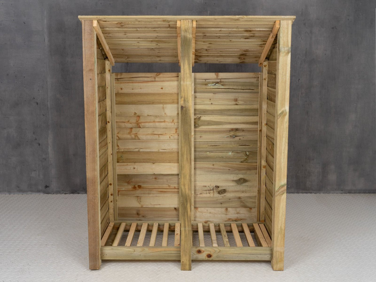 Wooden Log Store (Roof Sloping Back) W-146cm, H-126cm or 180cm, D-88cm - SGP Garden Ltd