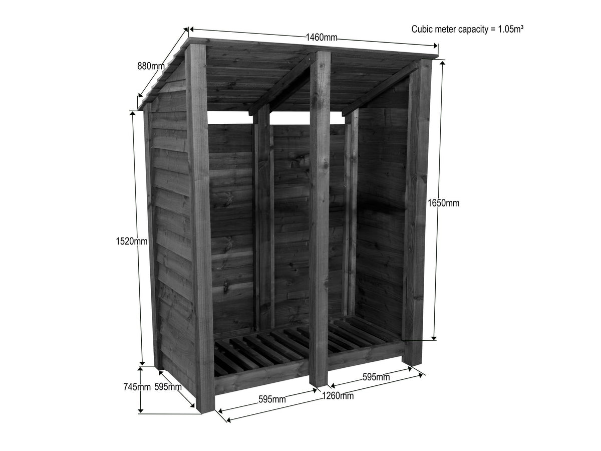Wooden Log Store (Roof Sloping Back) W-146cm, H-126cm or 180cm, D-88cm - SGP Garden Ltd