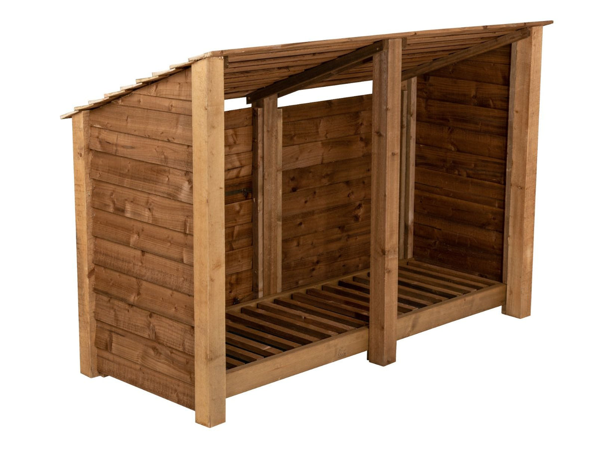 Wooden Log Store (Roof Sloping Back) W-187cm, H-126cm or 180cm, D-88cm - Brown Finish - SGP Garden Ltd
