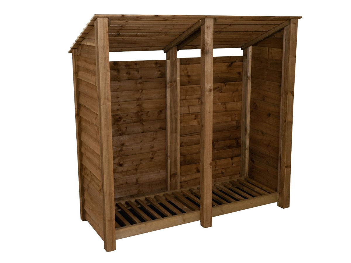 Wooden Log Store (Roof Sloping Back) W-187cm, H-126cm or 180cm, D-88cm - Brown Finish - SGP Garden Ltd