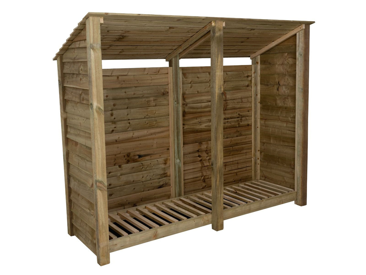 Wooden Log Store (Roof Sloping Back) W-227cm, H-126cm or 180cm, D-88cm - SGP Garden Ltd
