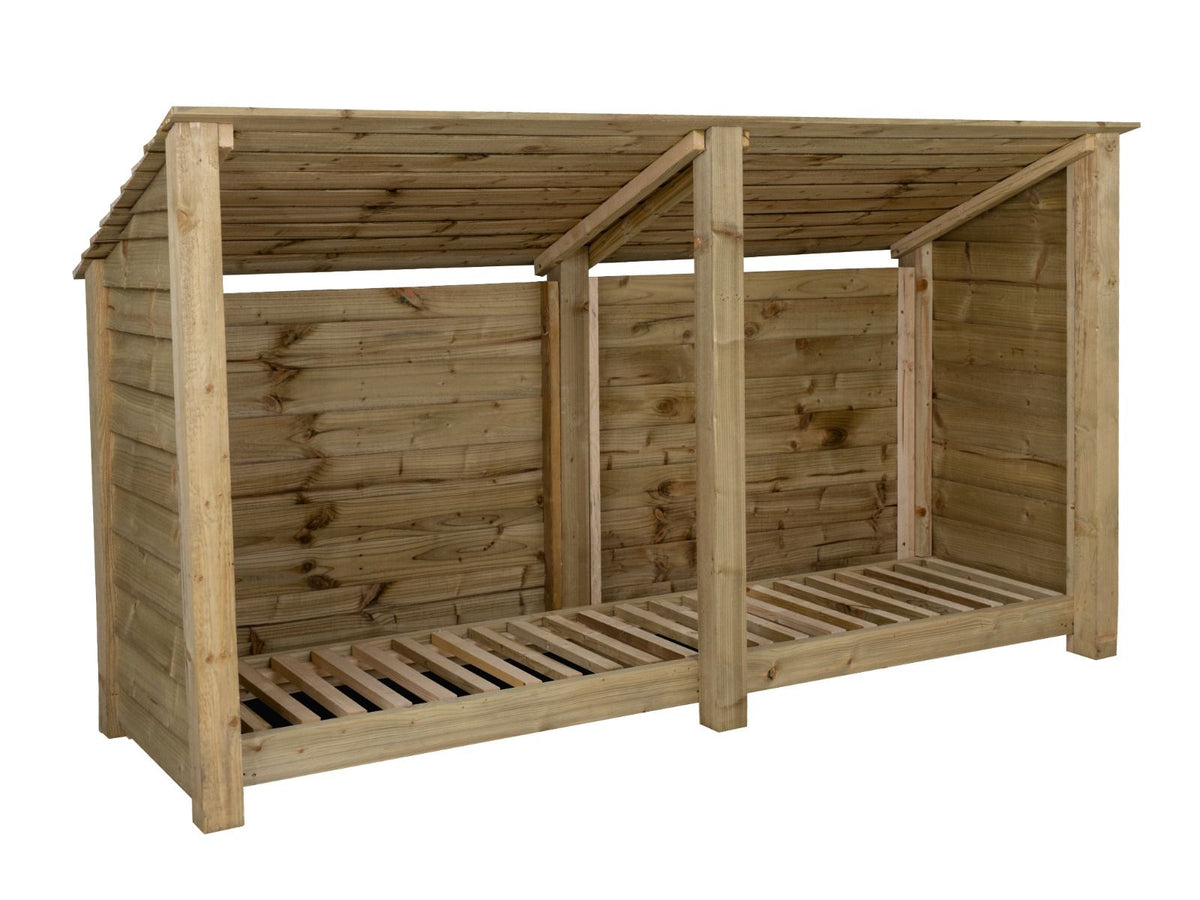 Wooden Log Store (Roof Sloping Back) W-227cm, H-126cm or 180cm, D-88cm - SGP Garden Ltd