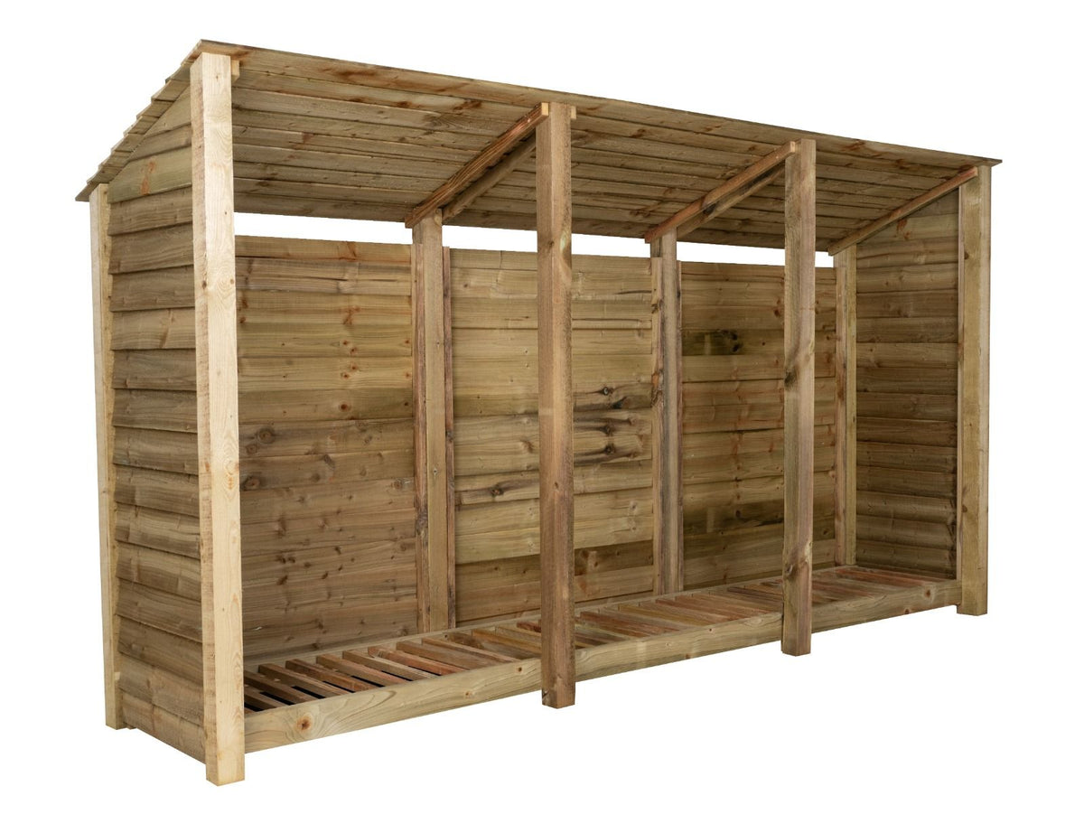 Wooden Log Store (Roof Sloping Back) W-335cm, H-126cm or 180cm, D-88cm - SGP Garden Ltd