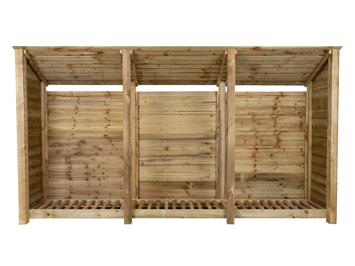 Wooden Log Store (Roof Sloping Back) W-335cm, H-126cm or 180cm, D-88cm - SGP Garden Ltd