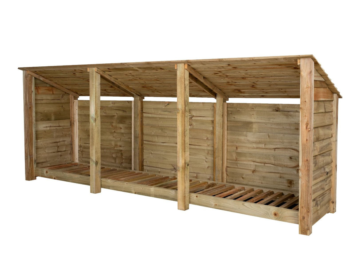 Wooden Log Store (Roof Sloping Back) W-335cm, H-126cm or 180cm, D-88cm - SGP Garden Ltd