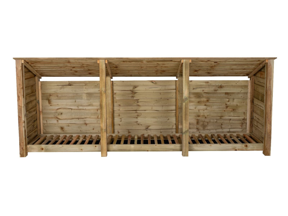 Wooden Log Store (Roof Sloping Back) W-335cm, H-126cm or 180cm, D-88cm - SGP Garden Ltd