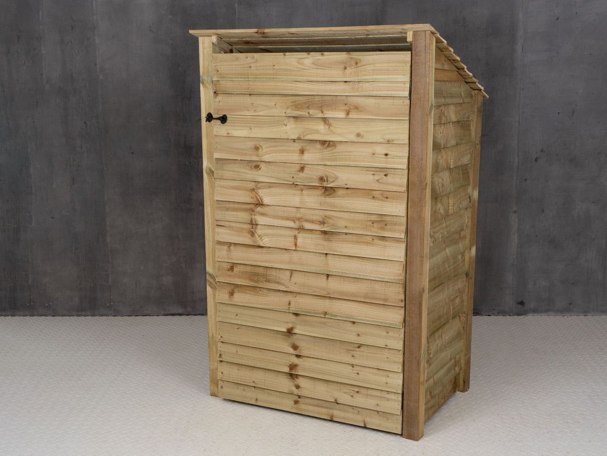 Wooden Log Store (Roof Sloping Back) with Door and Shelf W-119cm, H-126cm Or 180cm, D-88cm - SGP Garden Ltd
