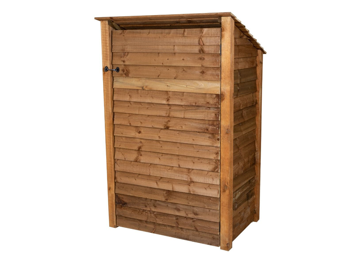 Wooden Log Store (Roof Sloping Back) with Door and Shelf W-119cm, H-126cm or 180cm, D-88cm - Brown Finish - SGP Garden Ltd