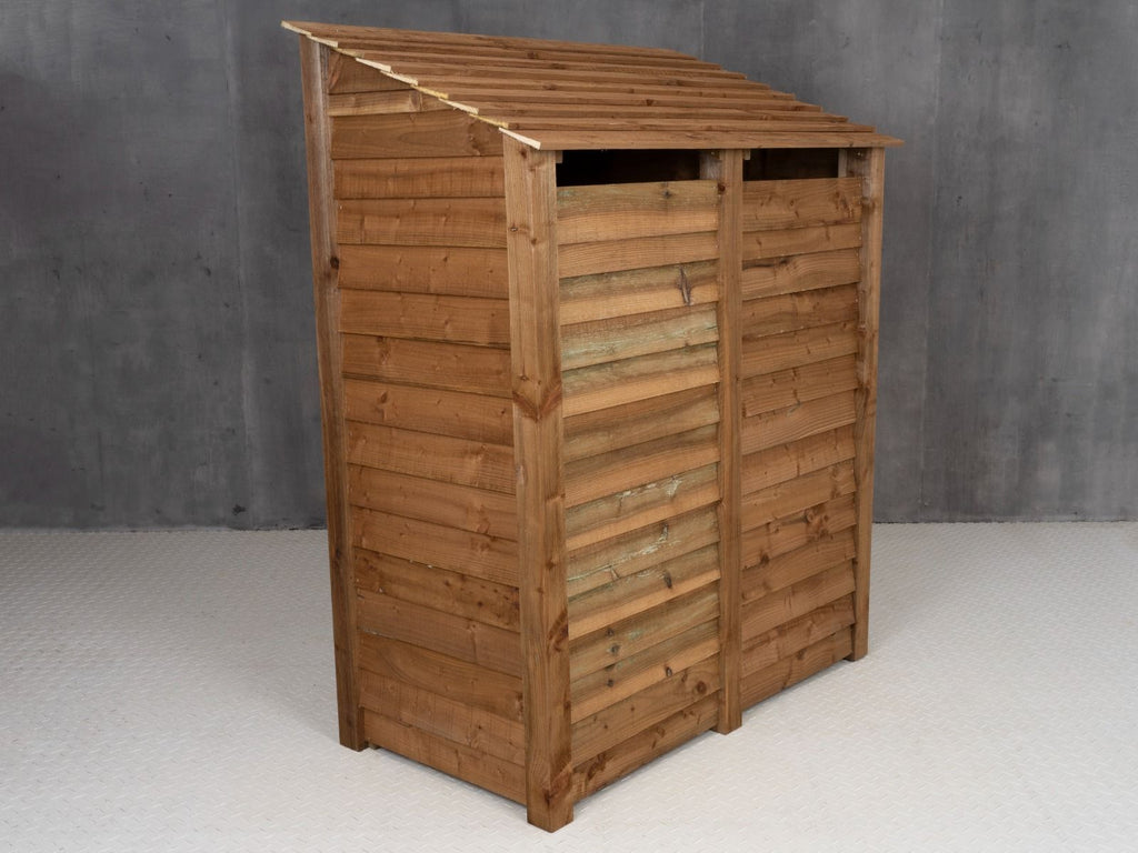Wooden Log Store (Roof Sloping Back) with Door and Shelf W-146cm, H-126cm or 180cm, D-88cm - Brown Finish - SGP Garden Ltd