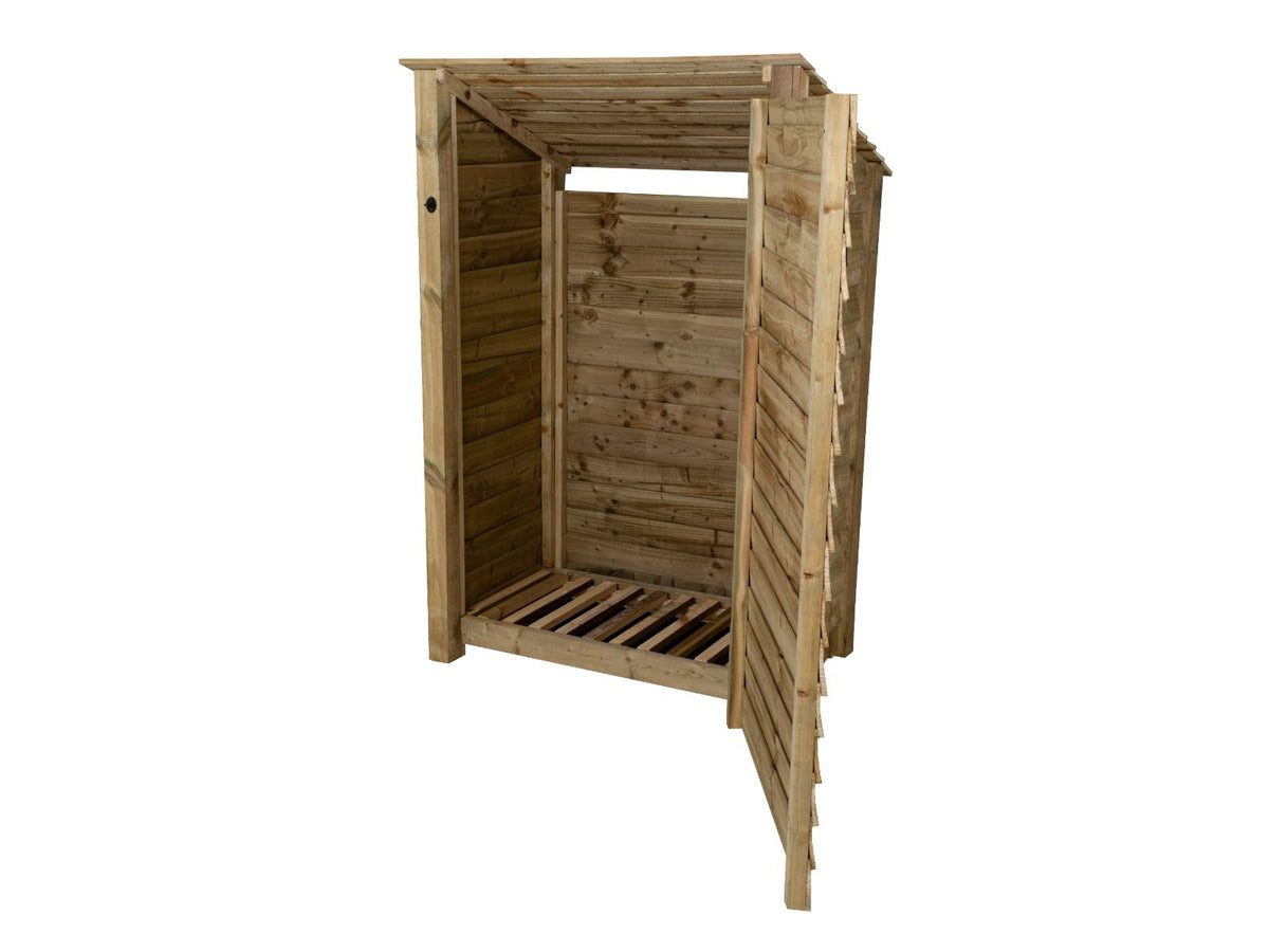 Wooden Log Store (Roof Sloping Back) with Door W-119cm, H-126cm Or 180cm, D-88cm - SGP Garden Ltd