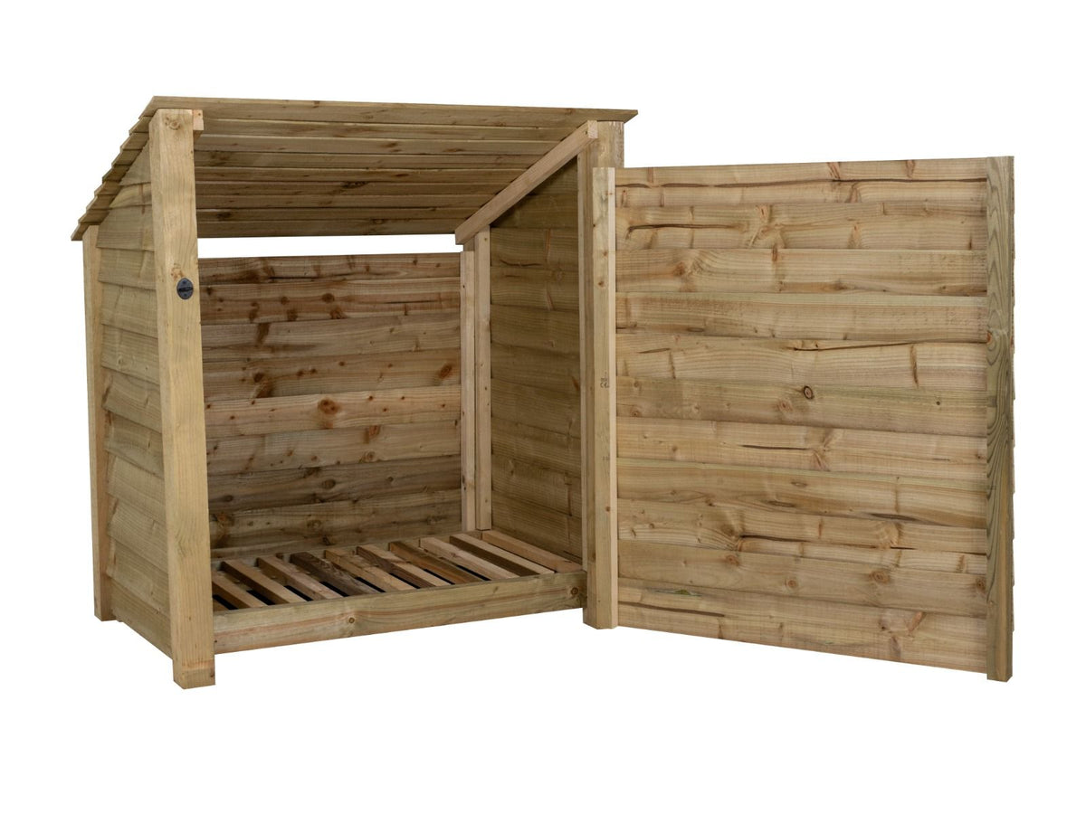 Wooden Log Store (Roof Sloping Back) with Door W-119cm, H-126cm Or 180cm, D-88cm - SGP Garden Ltd