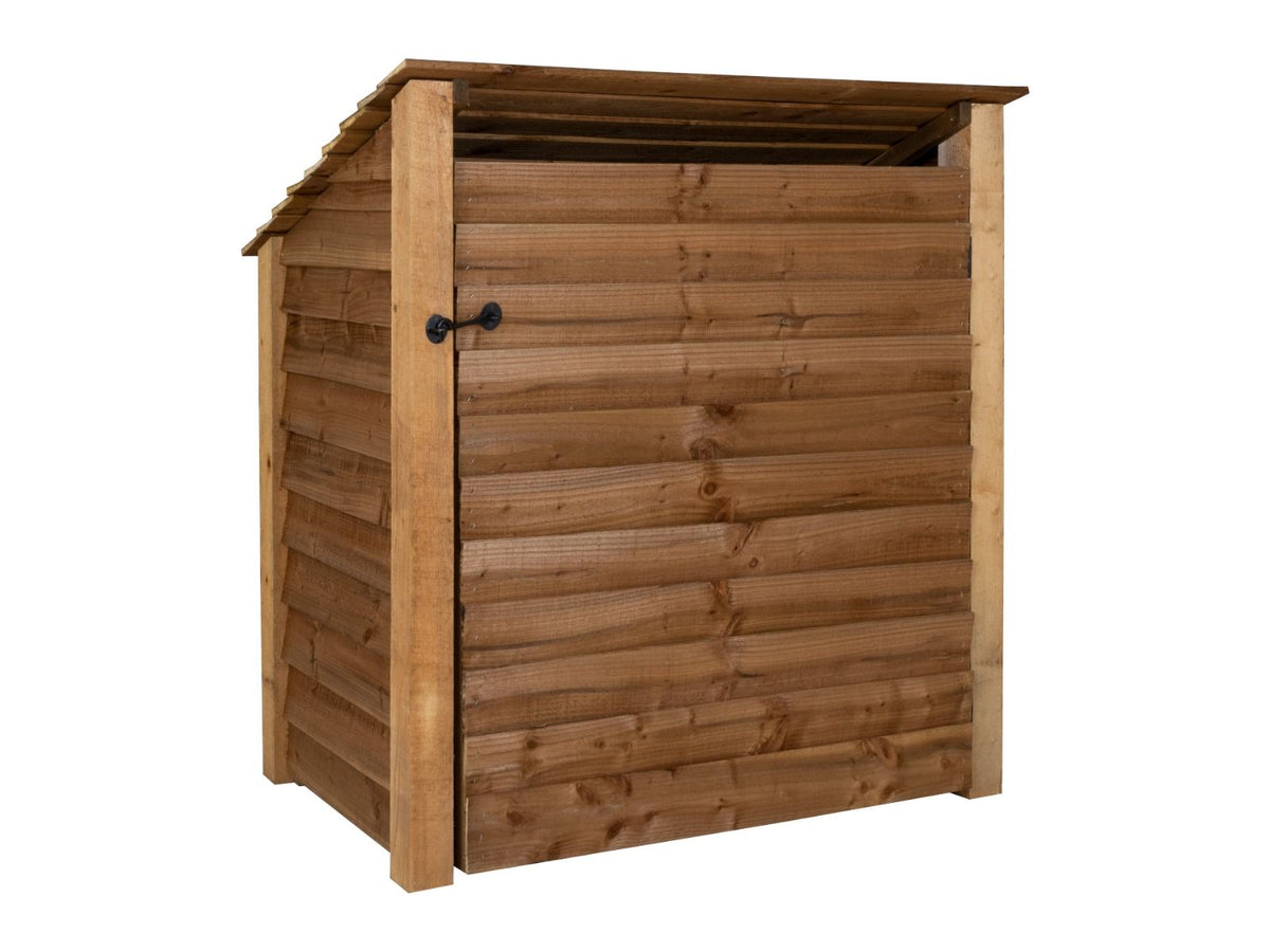 Wooden Log Store (Roof Sloping Back) with Door W-119cm, H-126cm or 180cm, D-88cm - Brown Finish - SGP Garden Ltd