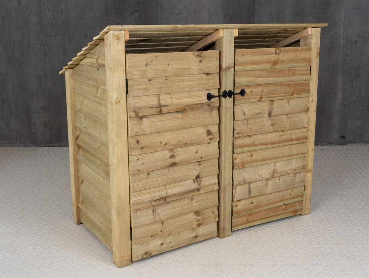 Wooden Log Store (Roof Sloping Back) with Door W-146cm, H-126cm or 180cm, D-88cm - SGP Garden Ltd