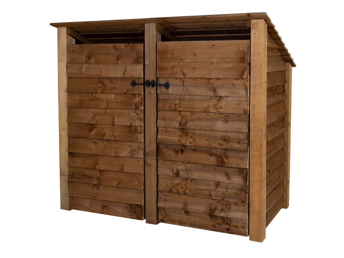 Wooden Log Store (Roof Sloping Back) with Door W-146cm, H-126cm or 180cm, D-88cm - Brown Finish - SGP Garden Ltd
