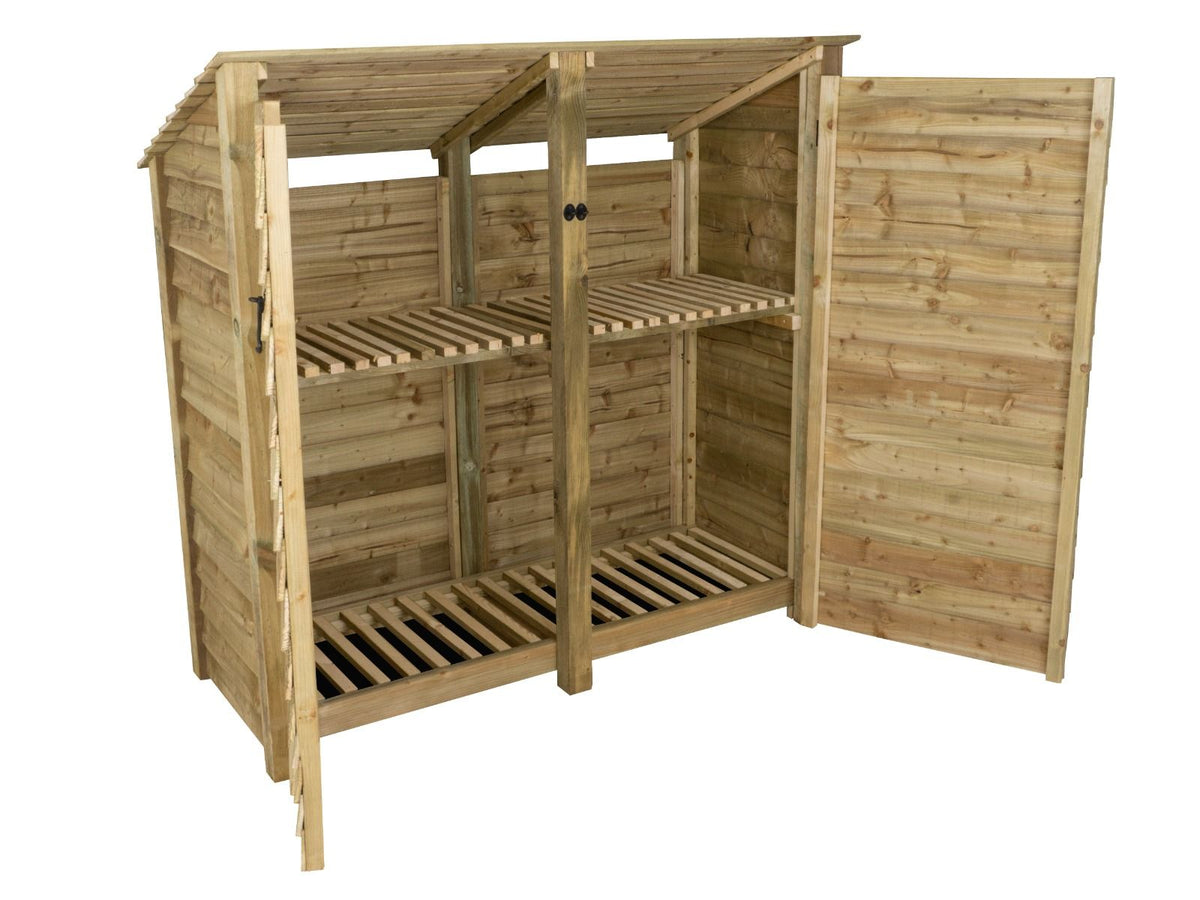 Wooden Log Store (Roof Sloping Back) with Doors and Shelf W-187cm, H-126cm or 180cm, D-88cm - SGP Garden Ltd