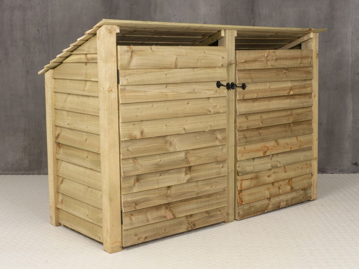 Wooden Log Store (Roof Sloping Back) with Doors and Shelf W-187cm, H-126cm or 180cm, D-88cm - SGP Garden Ltd