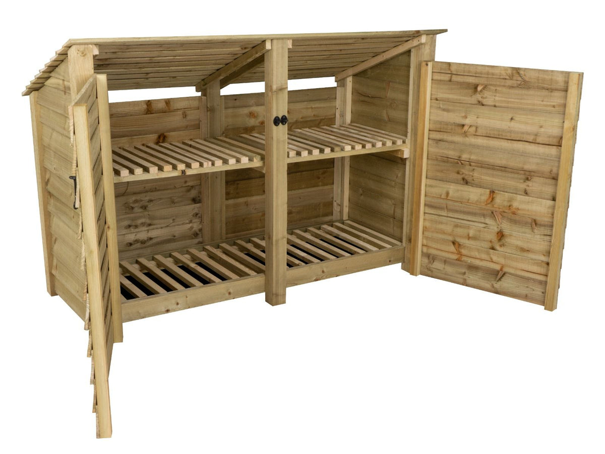 Wooden Log Store (Roof Sloping Back) with Doors and Shelf W-187cm, H-126cm or 180cm, D-88cm - SGP Garden Ltd