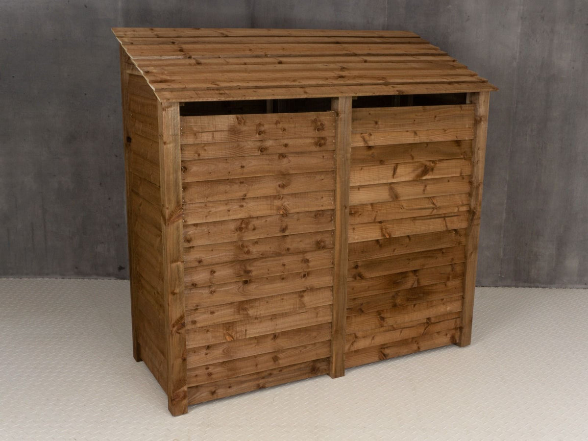 Wooden Log Store (Roof Sloping Back) with Doors and Shelf W-187cm, H-126cm or 180cm, D-88cm - Brown Finish - SGP Garden Ltd