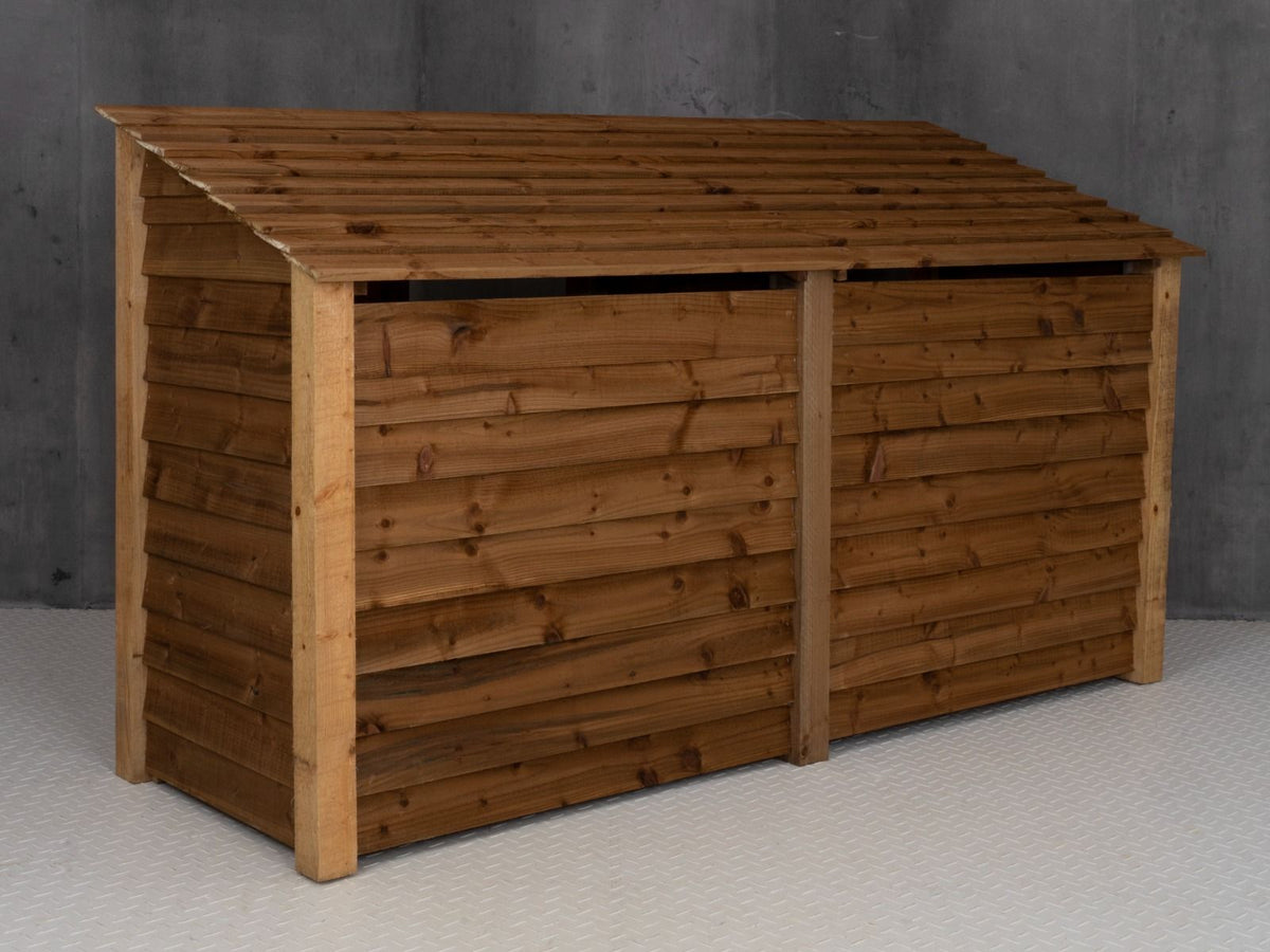 Wooden Log Store (Roof Sloping Back) with Doors and Shelf W-227cm, H-126cm or 180cm, D-88cm - Brown Finish - SGP Garden Ltd