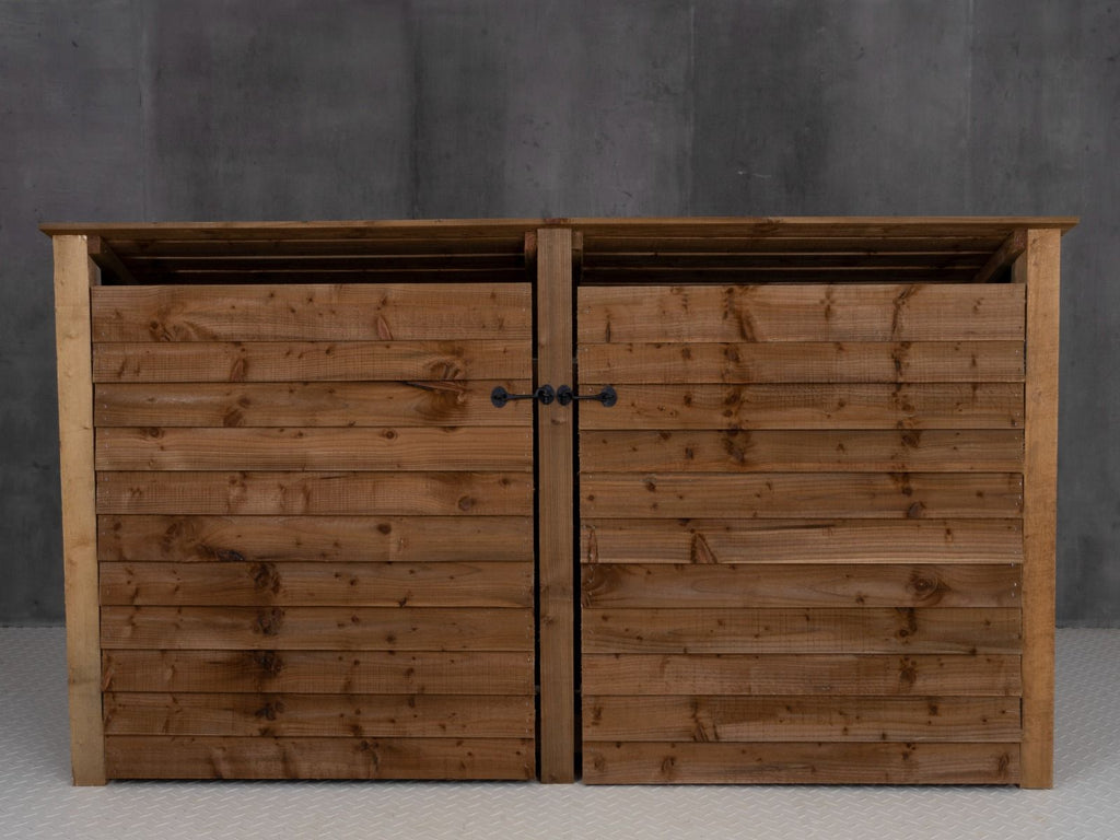 Wooden Log Store (Roof Sloping Back) with Doors and Shelf W-227cm, H-126cm or 180cm, D-88cm - Brown Finish - SGP Garden Ltd