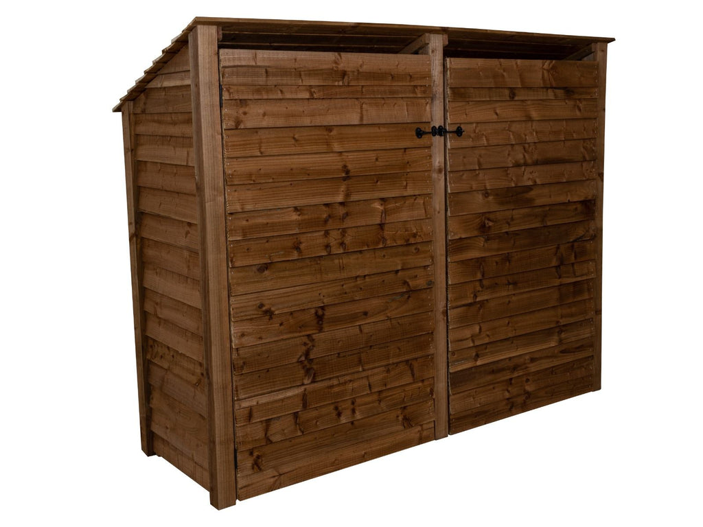 Wooden Log Store (Roof Sloping Back) with Doors and Shelf W-227cm, H-126cm or 180cm, D-88cm - Brown Finish - SGP Garden Ltd