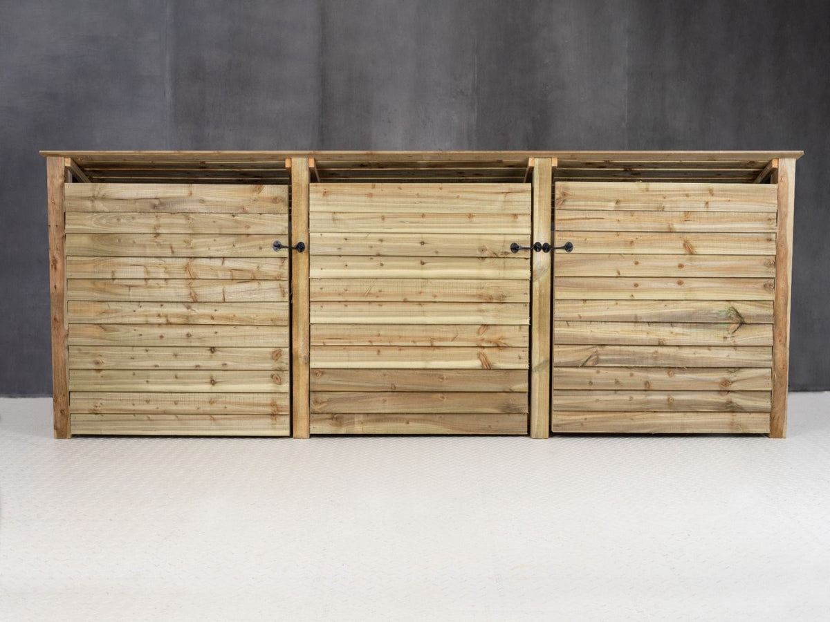 Wooden Log Store (Roof Sloping Back) with Doors and Shelf W-335cm, H-126cm or 180cm, D-88cm - SGP Garden Ltd