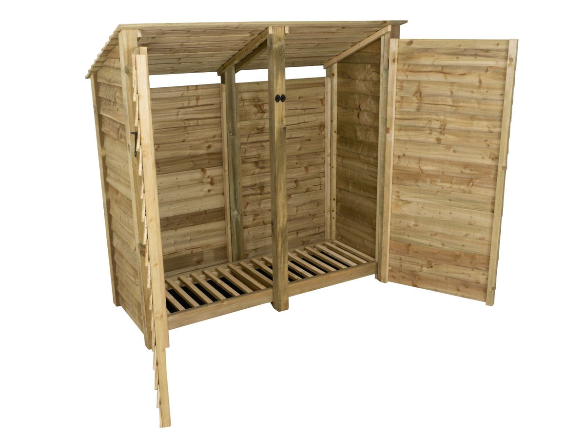 Wooden Log Store (Roof Sloping Back) with Doors W-187cm, H-126cm or 180cm, D-88cm - SGP Garden Ltd