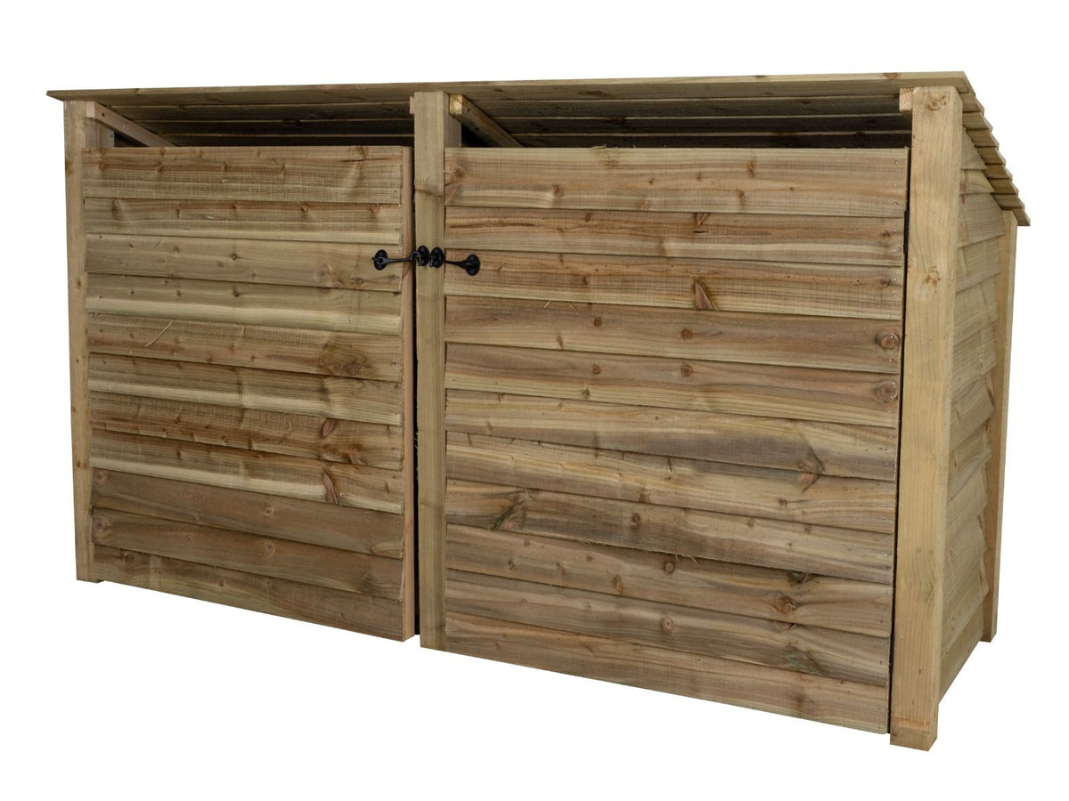 Wooden Log Store (Roof Sloping Back) with Doors W-227cm, H-126cm or 180cm, D-88cm - SGP Garden Ltd