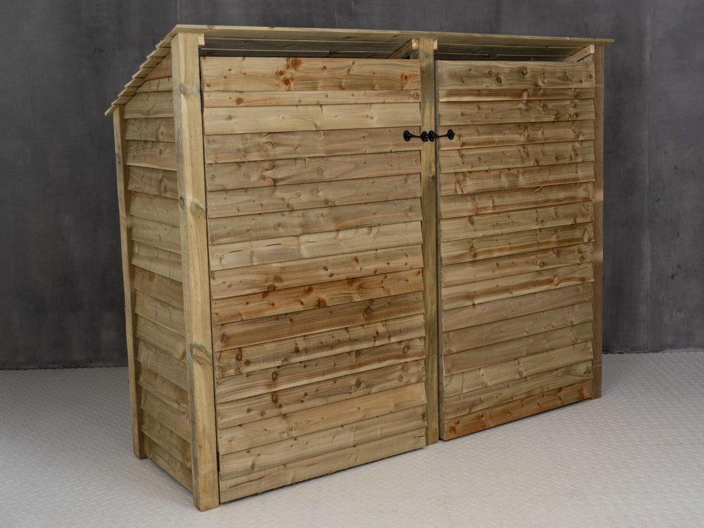 Wooden Log Store (Roof Sloping Back) with Doors W-227cm, H-126cm or 180cm, D-88cm - SGP Garden Ltd