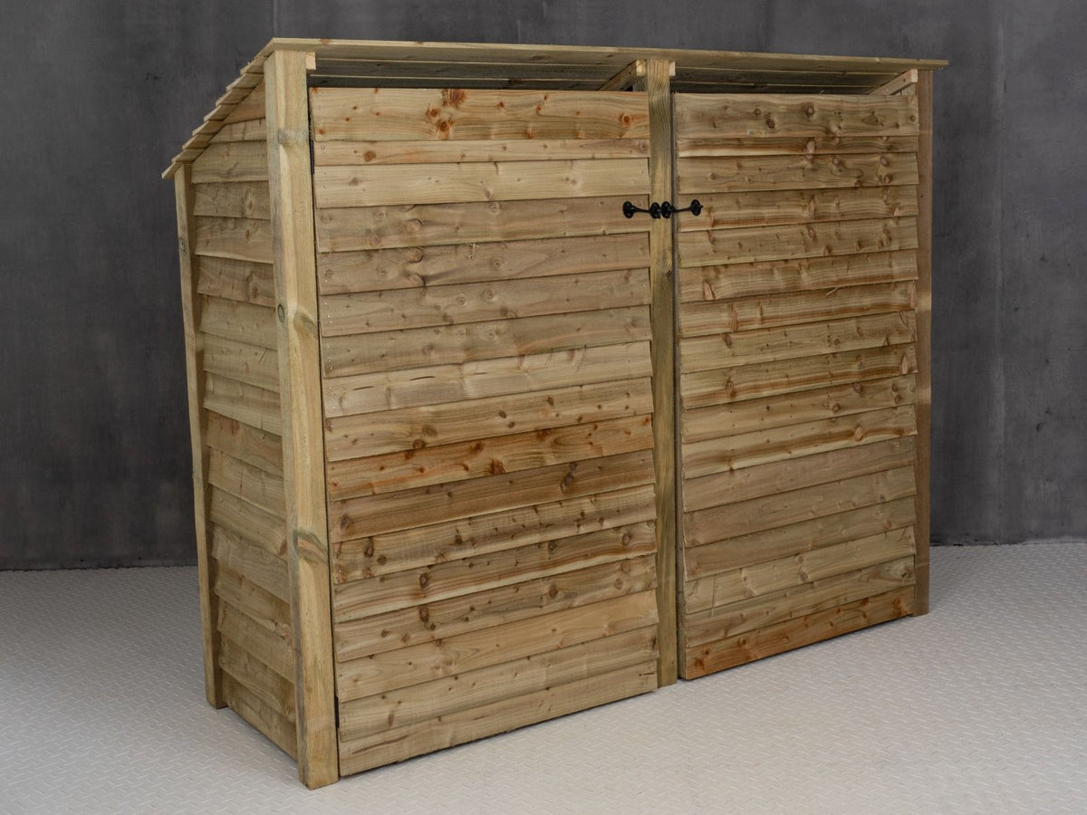 Wooden Log Store (Roof Sloping Back) with Doors W-227cm, H-126cm or 180cm, D-88cm - SGP Garden Ltd