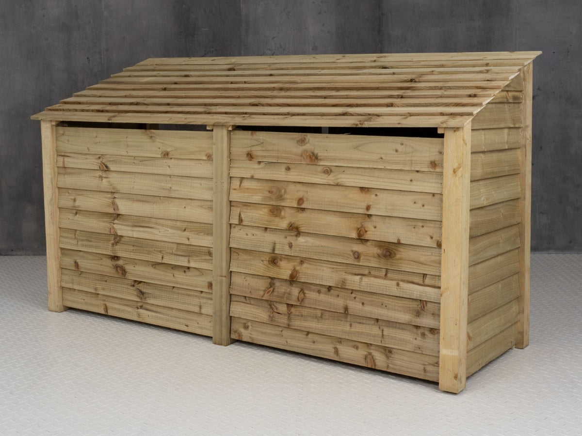 Wooden Log Store (Roof Sloping Back) with Doors W-227cm, H-126cm or 180cm, D-88cm - SGP Garden Ltd