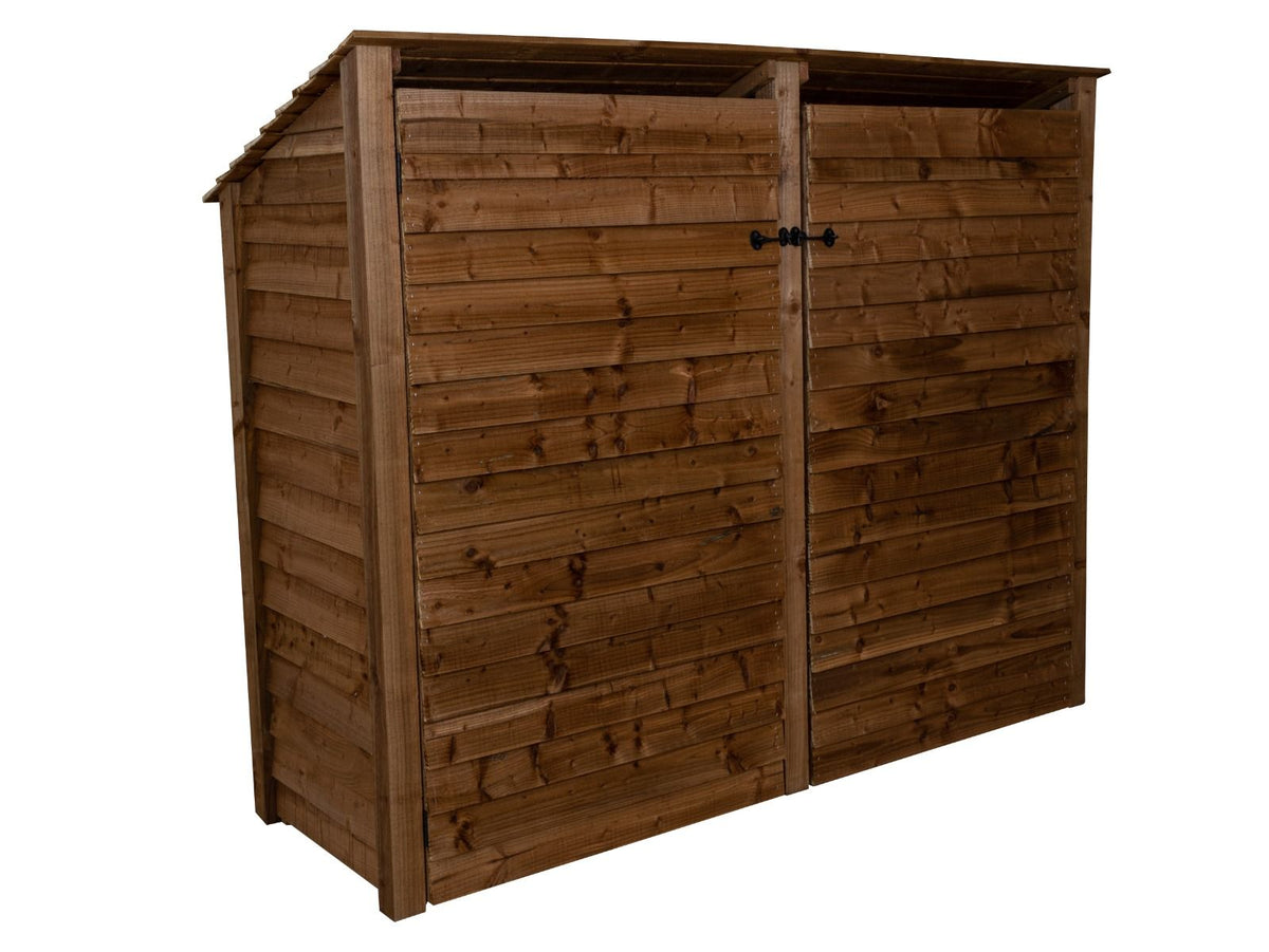 Wooden Log Store (Roof Sloping Back) with Doors W-227cm, H-126cm or 180cm, D-88cm - Brown Finish - SGP Garden Ltd