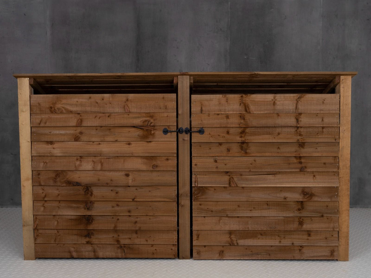 Wooden Log Store (Roof Sloping Back) with Doors W-227cm, H-126cm or 180cm, D-88cm - Brown Finish - SGP Garden Ltd