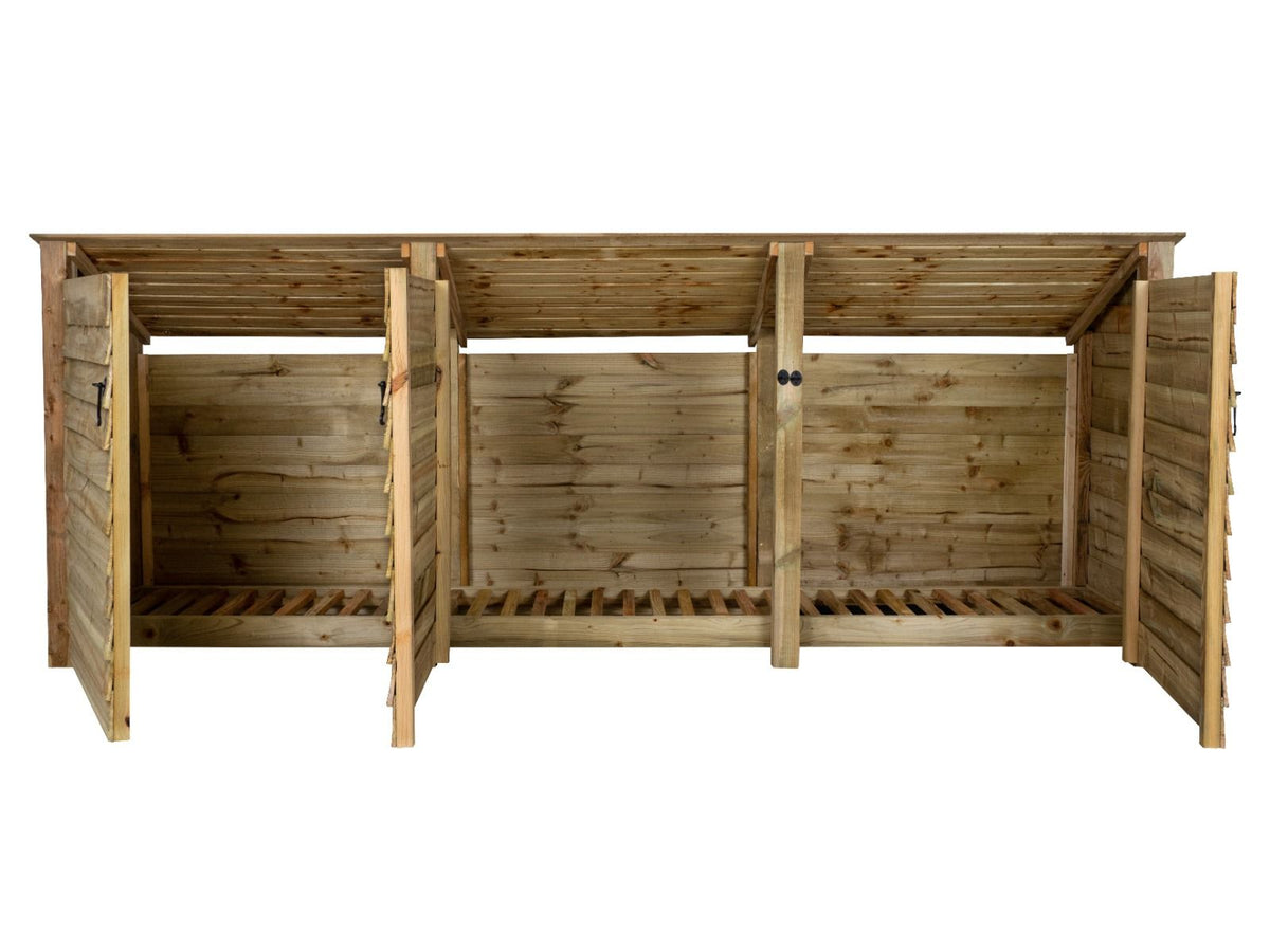 Wooden Log Store (Roof Sloping Back) with Doors W-335cm, H-126cm or 180cm, D-88cm - SGP Garden Ltd