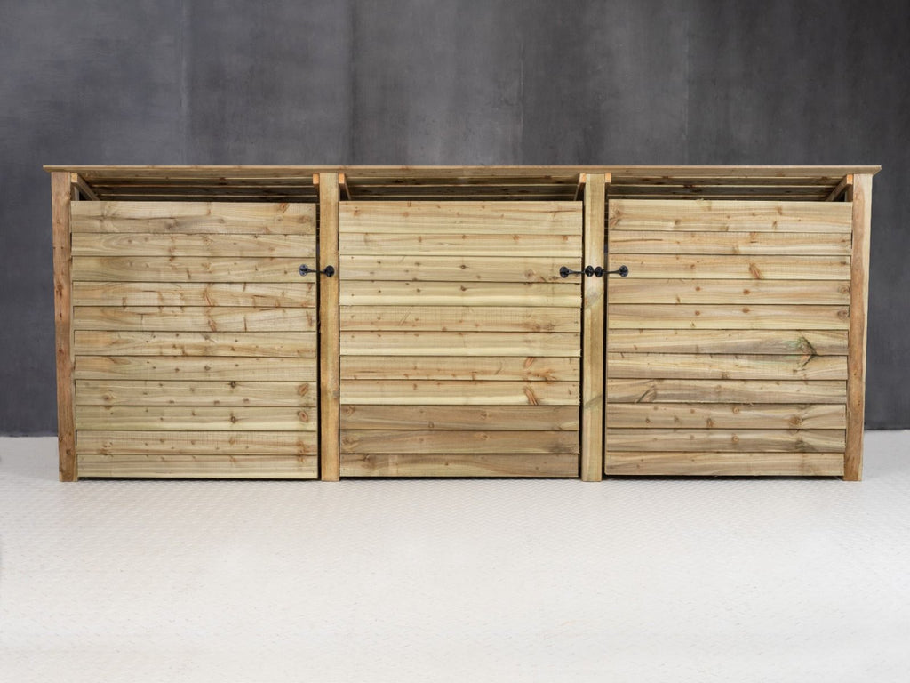 Wooden Log Store (Roof Sloping Back) with Doors W-335cm, H-126cm or 180cm, D-88cm - SGP Garden Ltd