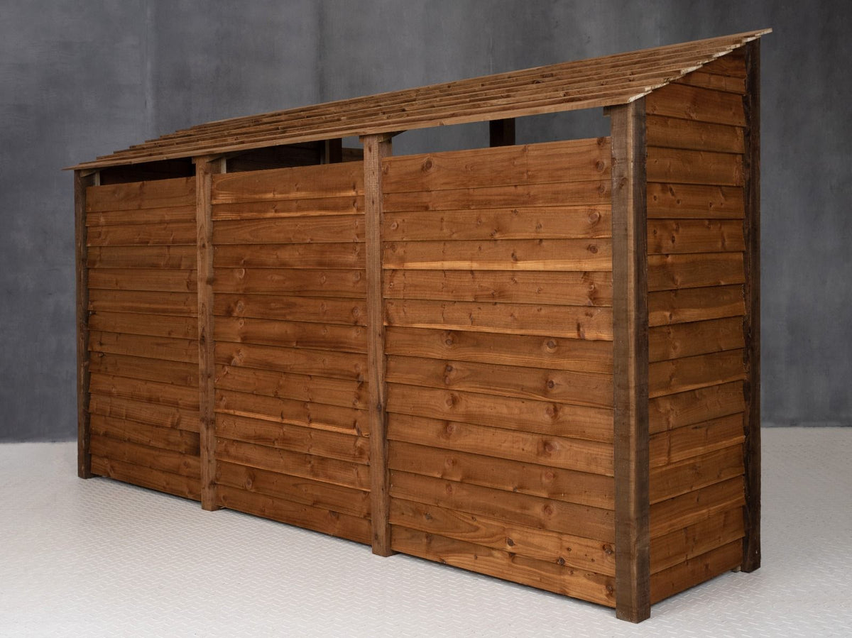 Wooden Log Store (Roof Sloping Back) with Doors W-335cm, H-126cm or 180cm, D-88cm - Brown Finish - SGP Garden Ltd