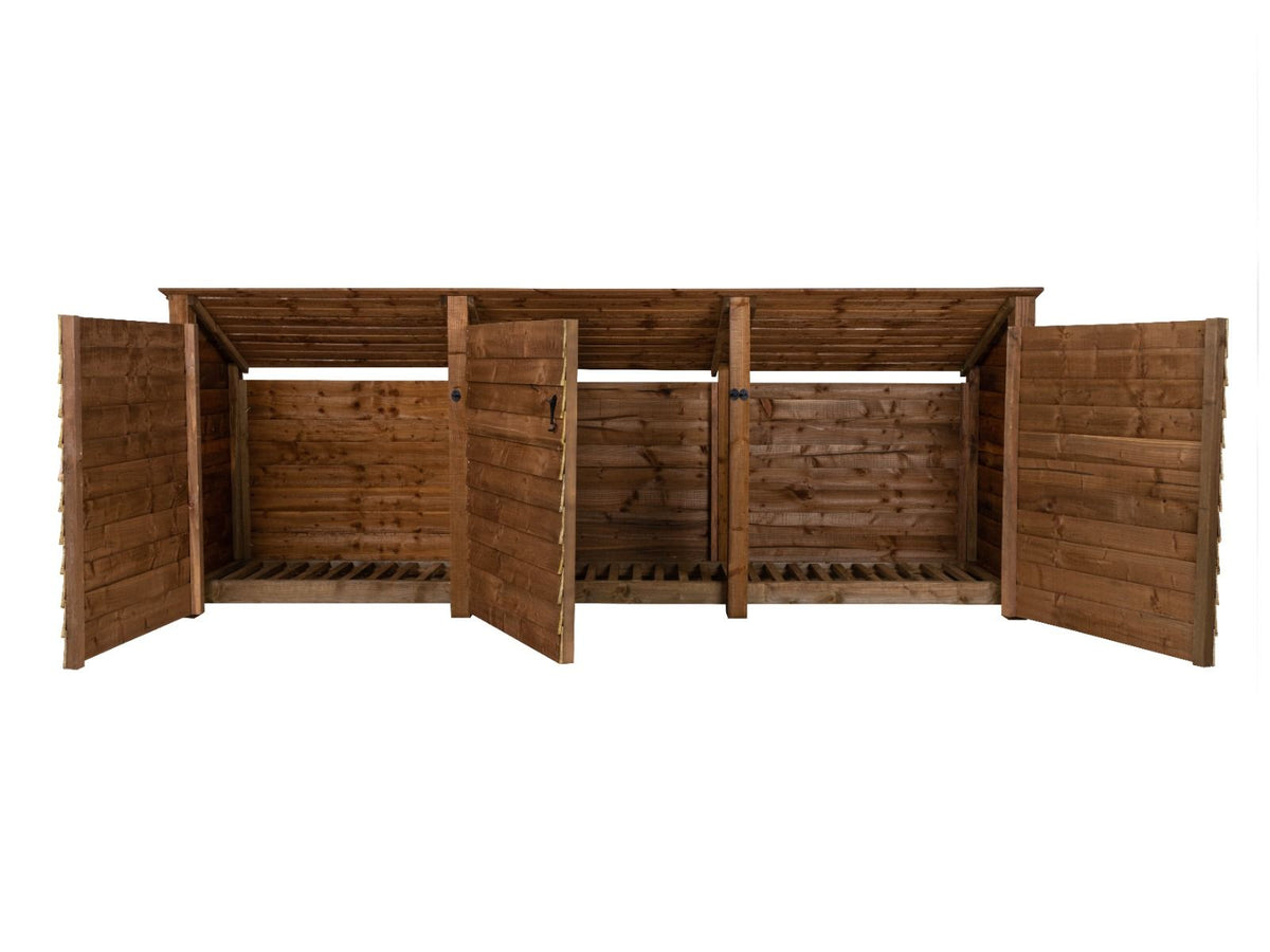 Wooden Log Store (Roof Sloping Back) with Doors W-335cm, H-126cm or 180cm, D-88cm - Brown Finish - SGP Garden Ltd