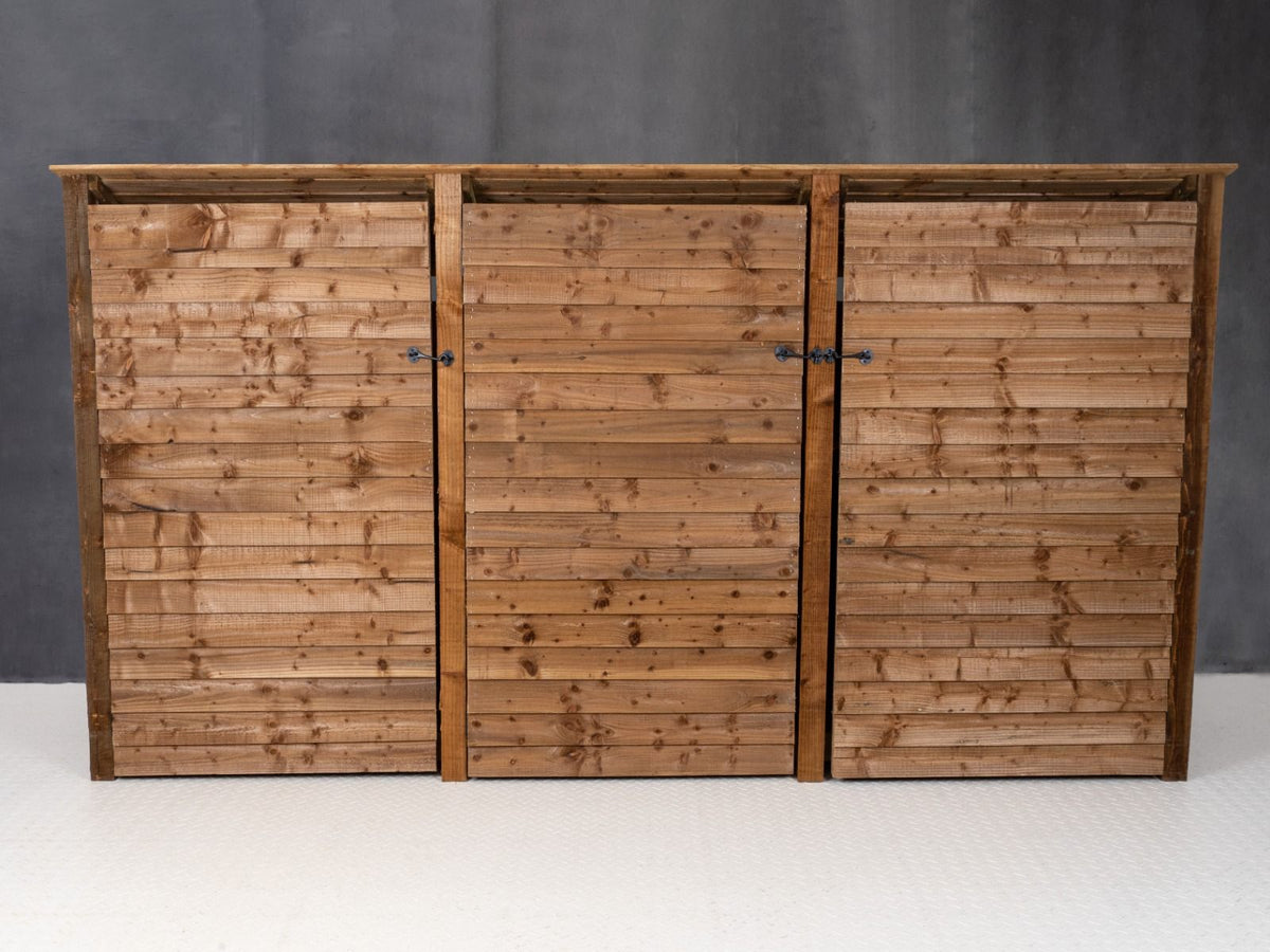 Wooden Log Store (Roof Sloping Back) with Doors W-335cm, H-126cm or 180cm, D-88cm - Brown Finish - SGP Garden Ltd