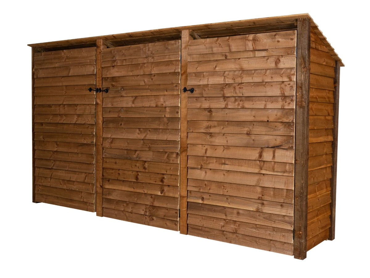 Wooden Log Store (Roof Sloping Back) with Doors W-335cm, H-126cm or 180cm, D-88cm - Brown Finish - SGP Garden Ltd