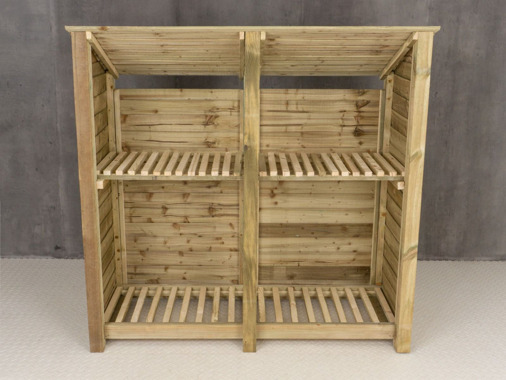 Wooden Log Store (Roof Sloping Back) with Shelf W-187cm, H-126cm or 180cm, D-88cm - SGP Garden Ltd