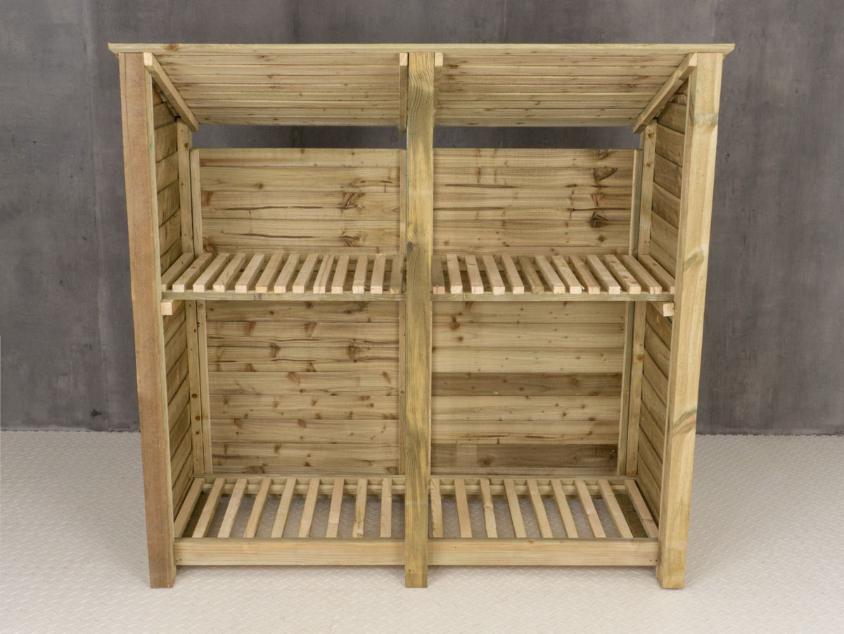 Wooden Log Store (Roof Sloping Back) with Shelf W-187cm, H-126cm or 180cm, D-88cm - SGP Garden Ltd