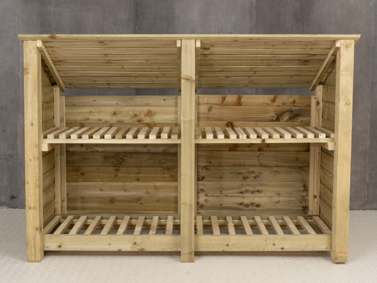 Wooden Log Store (Roof Sloping Back) with Shelf W-187cm, H-126cm or 180cm, D-88cm - SGP Garden Ltd