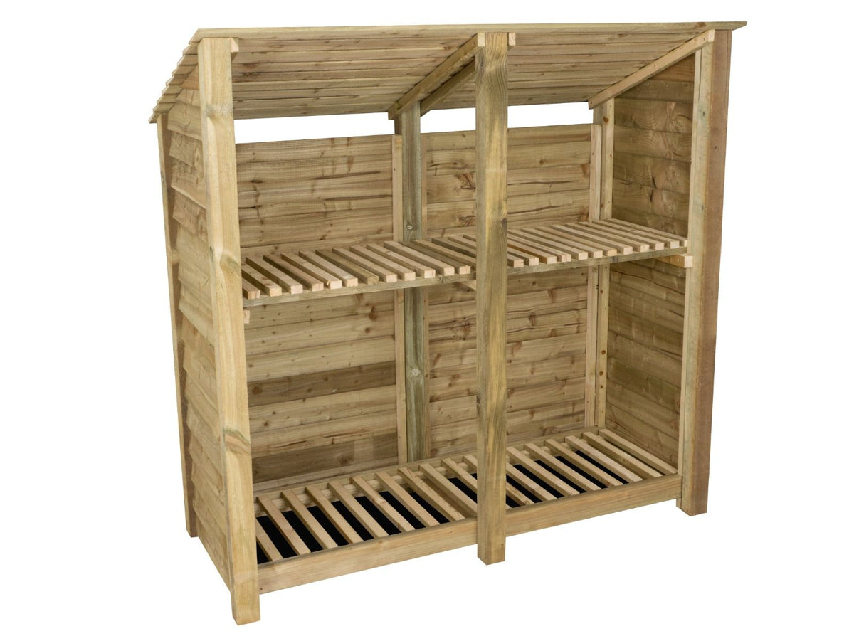 Wooden Log Store (Roof Sloping Back) with Shelf W-187cm, H-126cm or 180cm, D-88cm - SGP Garden Ltd