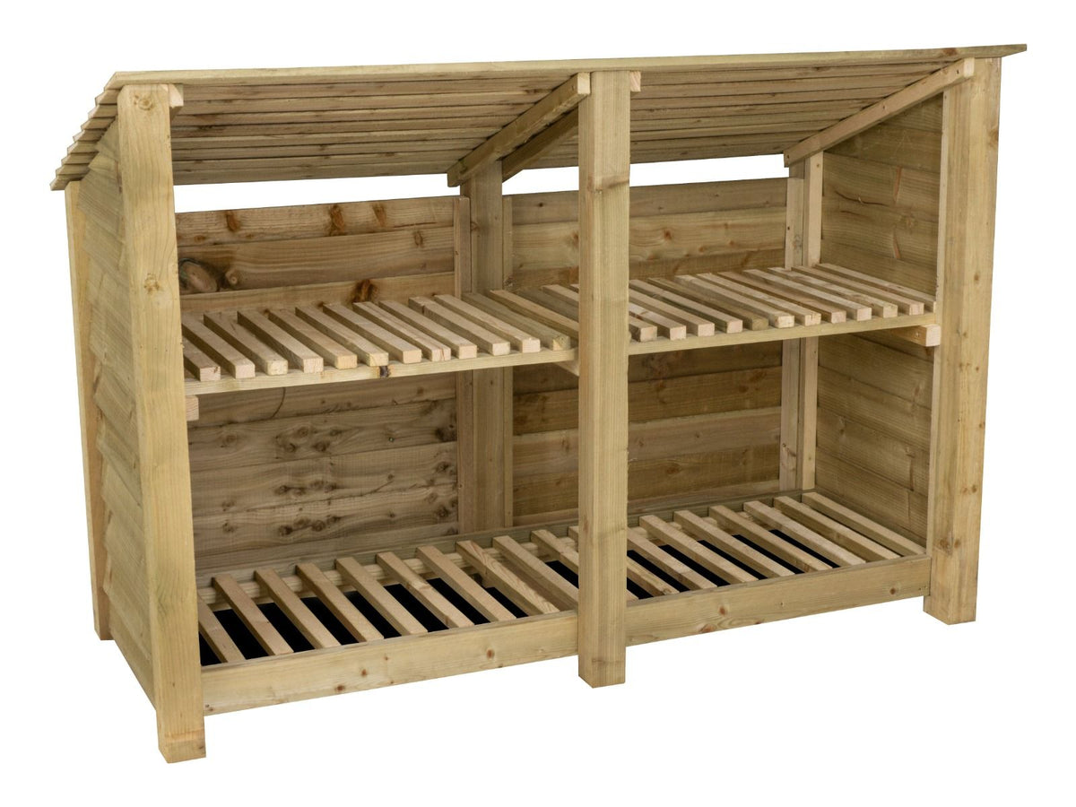 Wooden Log Store (Roof Sloping Back) with Shelf W-187cm, H-126cm or 180cm, D-88cm - SGP Garden Ltd