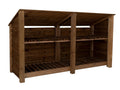 Wooden Log Store (Roof Sloping Back) with Shelf W-227cm, H-126cm or 180cm, D-88cm - Brown Finish - SGP Garden Ltd